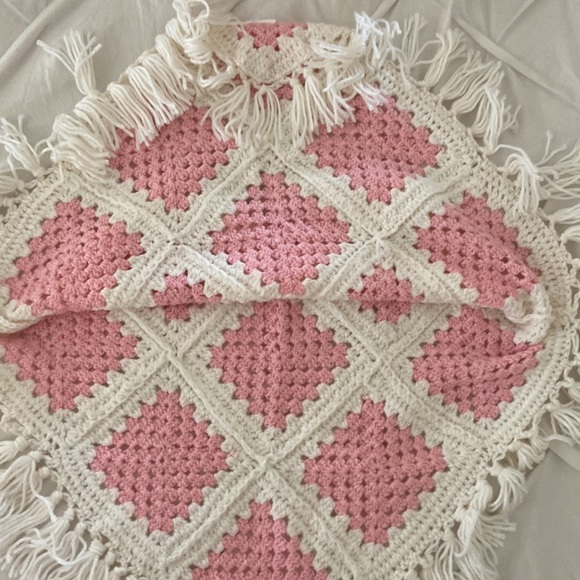 Handmade Crochet Pink and White Child Poncho - Picture 6 of 9